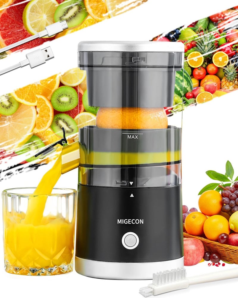 Migecon Electric Citrus Juicer Machines,Citrus Juicer Machines with USB and Cleaning Brush,portable electric juicer for making fresh orange juice,squeezing oranges,lemons,kiwi fruit,and grapefruit(Black) - Image 1